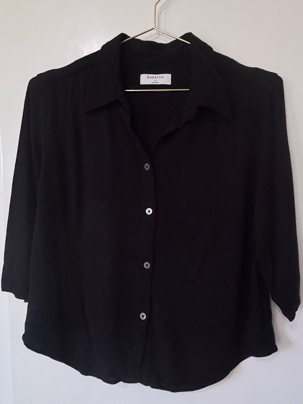 Babaton| Aritzia| Black Relaxed Fit Button-Down 3/4 Sleeve Shirt Sz S